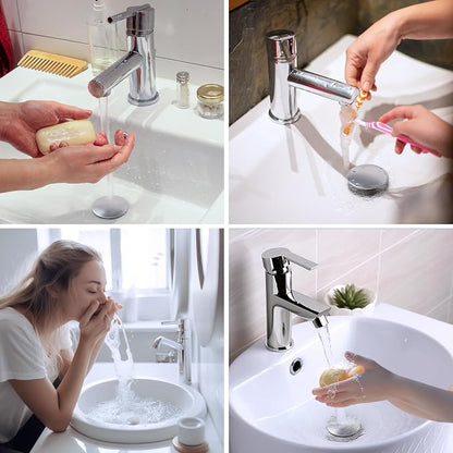 Hibbent 2 Pack All Metal Upgraded Bathroom Sink Stopper, Universal Pop Up Sink Drain Strainer, Brass Bullet Core Push Type Stopper for 1.1''~2.3''' Basin, Anti Clogging Drain Filter, Brushed Nickel