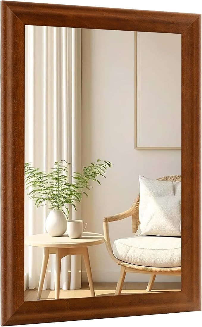Rustic Wood Wall Mirror for Bathroom,Rectangle 24 x 36 inch Vanity Mirrors | Hanging Mirror with Wooden Frame for Living Room,Bedroom,Entryway(Walnut Brown)