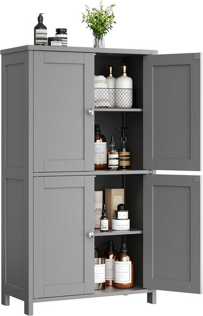 Shintenchi Bathroom Storage Cabinet with Doors and Shelves, Floor Cabinets for Washroom Furniture, Laundry Room, Organization with Adjustable Shelf, Gray