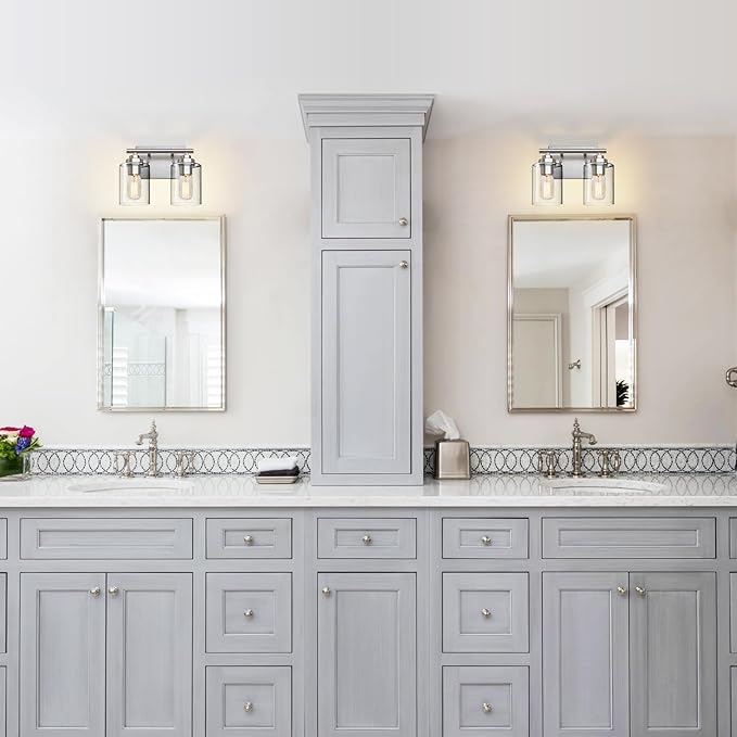 Bathroom Vanity Light Over Mirror,Vanity Light for Bathroom,Bathroom Light Fixture Wall Sconce Lighting for Bedroom,Living Room (Nickel, 2-Light)