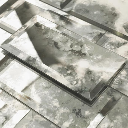 Peel and Stick Beveled Sliver Antique Mirror Tile Subway Mirror Glass Backsplash 3x6 Inch for Kitchen Bathroom Wall