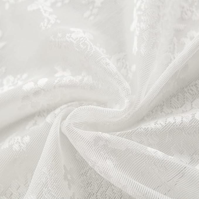 White Lace Stall Shower Curtain 36x72, Vintage with Attached Valance | Standing Shower Curtain with Floral Lace and Scalloped, Filters Soft Light for Victorian stalls, RVs and Small Bathrooms