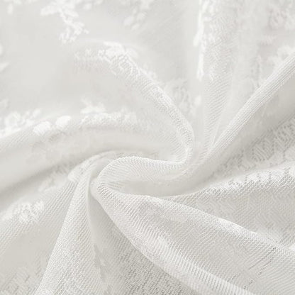 White Lace Stall Shower Curtain 36x72, Vintage with Attached Valance | Standing Shower Curtain with Floral Lace and Scalloped, Filters Soft Light for Victorian stalls, RVs and Small Bathrooms
