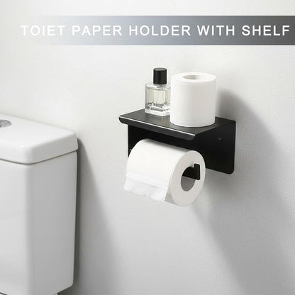 10-Pieces 24 Inch Stainless Steel Matte Black Bathroom Hardware Set | Towel Bar Set with Toilet Paper Holder with Shelf, Bathroom Accessories Set Wall Mounted, Towel Rack Set for Organize