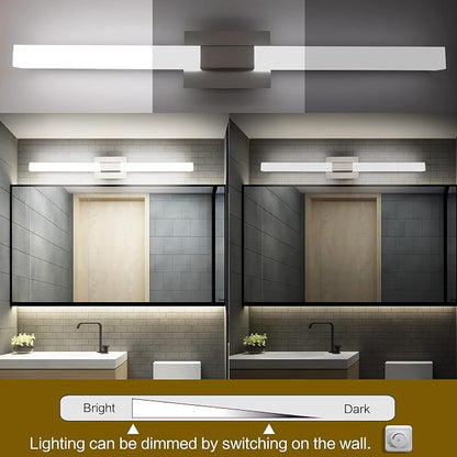 Bathroom Vanity Lighting fixtures 39.4" LED Satin Nickel Steel Frosted White Acrylic Shade Cool White Light 6000K for Bathroom