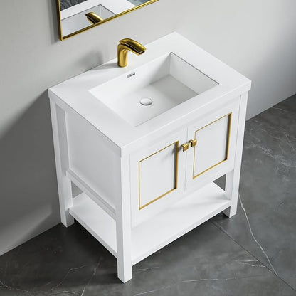 Dowell 31" Bathroom Sink,Single Bowl Vanity Basin,Rectangular Drop-In Bathroom Sink with Overflow,White-000 3122BP