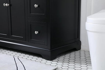 48" Pre-Assembled Bathroom Vanity with Sink, Solid Birch and MDF, Carrara White Marble Countertop Attached, Single Rectangle Porcelain Sink, 6 Soft-Close Drawers, Black