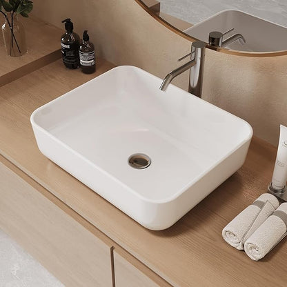 19.7"X15.7" Vessel Sink Rectangular Above Counter White Porcelain Ceramic Modern Bathroom Vanity Sink Rectangle Art Basin