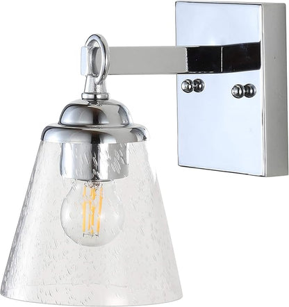 JONATHAN Y 5" Chrome Marion 1-Light Vanity Light Wall Sconce for Bathroom Decor, Clear Seeded Glass Shade, Reversible Hardwired Lamp for Mirror Hallway, LED Bulb JYL7432A