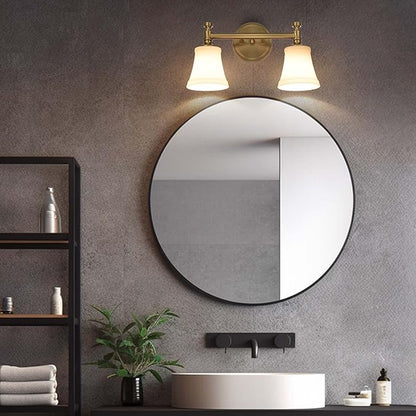 Gold Bathroom Vanity Light Fixtures, Traditional Aged Brass 2 Lights Wall Sconce Lighting with Opal Glass Shade, Porch Wall Mount Light Fixture for Bathroom, Mirror Cabinets Hallway Stairs