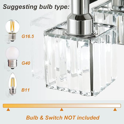 Modern Crystal Bathroom Vanity Light 4-Light Wall Light Fixtures Over Mirror Chrome Vanity Lighting for Bathroom Square Shade Wall Sconce