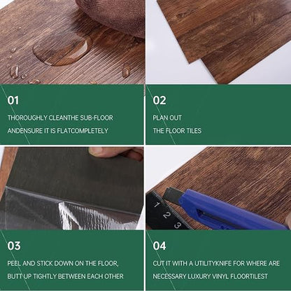 VallisCo Peel and Stick Vinyl Flooring 36 Pack 54 Sq.Ft, Waterproof Vinyl Flooring Peel and Stick for Office, Living Room, Bathroom, Kitchen - Unique Design, Easy to Install Floor, Brown