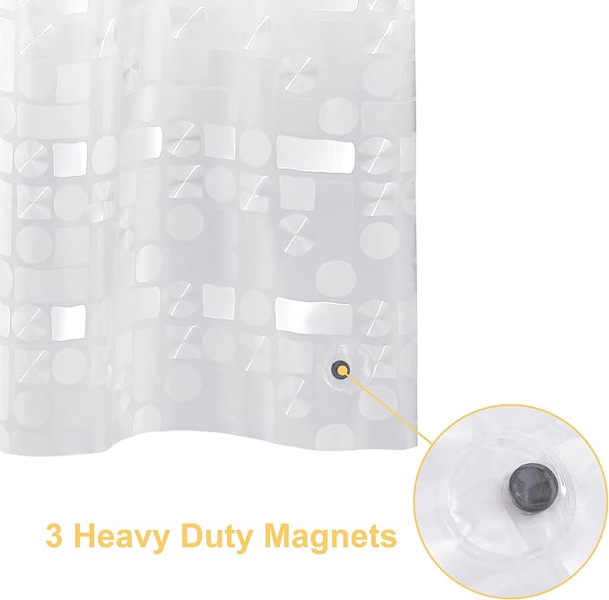 NTBAY EVA Shower Curtain Liner, 72 x 72, 6 Gauge, Semi Clear Geometric | Water-repellent EVA Liner with 3 Bottom Magnets, 12 Reinforced Grommets, and 12 Plastic Hooks