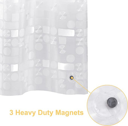 NTBAY EVA Shower Curtain Liner, 72 x 72, 6 Gauge, Semi Clear Geometric | Water-repellent EVA Liner with 3 Bottom Magnets, 12 Reinforced Grommets, and 12 Plastic Hooks