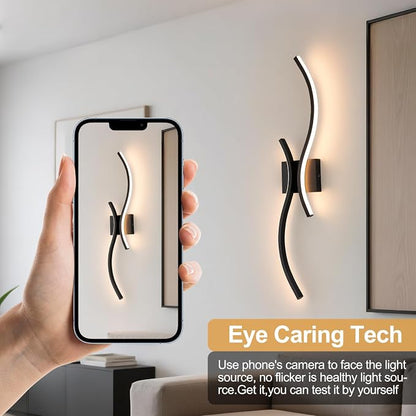 CANEOE Modern LED Wall Sconce Set of Two, 3000K Warm White Led Wall Light Fixture, 31.5inch Black Modern Sconces Wall Lighting for Bedroom, Living Room, Hallway, Staircase, Bathroom