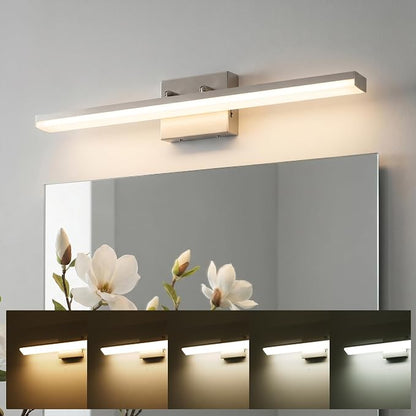mirrea 32in 5CCT Brushed Nickel LED Vanity Lights for Bathroom Over Mirror | 5 color temperatures,Adjustable light angle,ETL listed,Dimmable,Bathroom lighting fixtures,Eye-friendly,Frosted acrylic shade