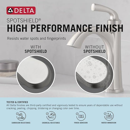 Delta Arvo Brushed Nickel Bathroom Faucet with Sprayer, 8 Inch 3 Hole Widespread Bathroom Sink Faucet with Pull Out Sprayer, Push-Pop Drain, SpotShield Stainless 35840LF-SPPD