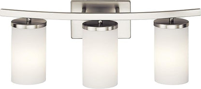 Kichler Crosby 23" Vanity Light in Brushed Nickel, 3-Light Contemporary Bathroom Light with Satin Etched Cased Opal Glass, (23" L x 8.75" H), 45497NI