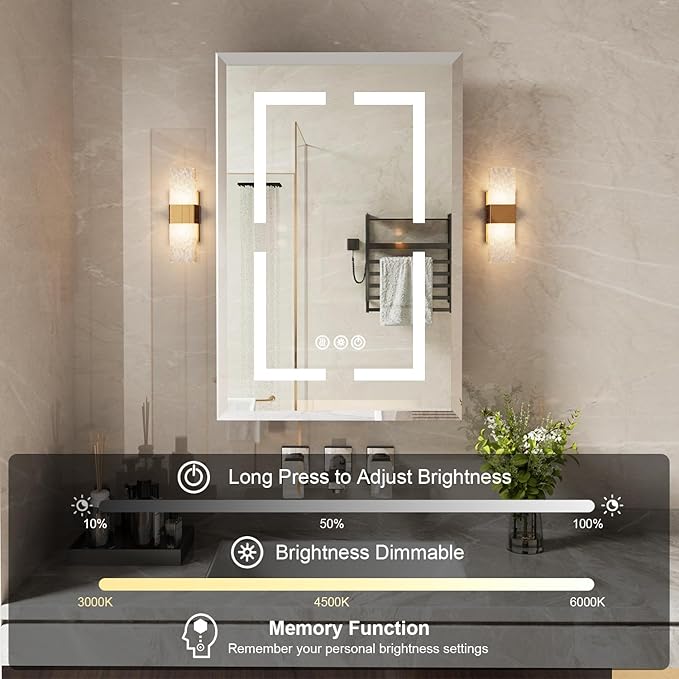 Medicine Cabinet, LED Mirror Cabinet for Bathroom with 3-Color with Mirror Defog, Recessed or Surfaced Wall-Mounted (36X30)