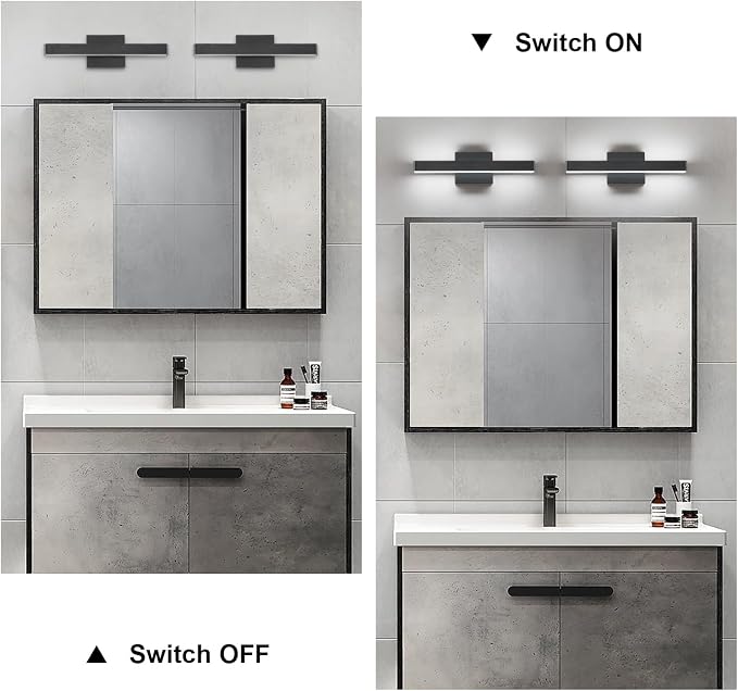LED Modern Bathroom Vanity Light Fixtures (16-Inch, Cool White 6000K), Modern Acrylic Bathroom Wall Lighting Fixtures for Bathroom Over Mirror, Matte Black