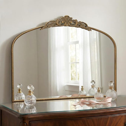 Micasso Vintage Gold Arched Mirror: 32"x24" Baroque Antique Vanity Mirror | Traditional Ornate French Decorative Wall Mirror for Bedroom/Bathroom/Entryway/Hallway/Dresser/Mantel/Nightstand/Over Sink