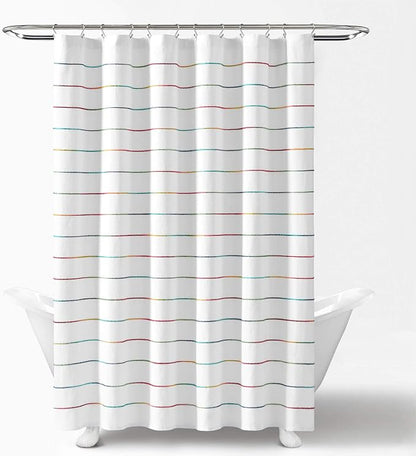 Lush Decor Ombre Stripe Yarn Dyed Cotton Shower Curtain, 72" W x 72" L, Rainbow - Fabric Shower Curtains - Striped Bathroom Curtain - Farmhouse & Coastal Decor