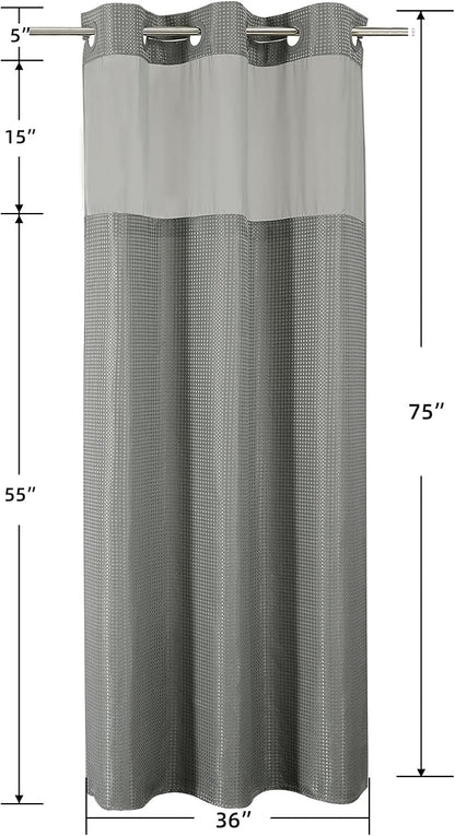 Colorful Star Waffle Weave No Hook Shower Curtain Set, 36 x 75 Inch, Grey | Heavy Duty Thick Shower Curtain Sets with Snap in Fabric Liner and Mesh Top Window, Hotel Style Waterproof Bathroom Curtain