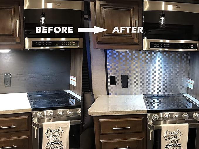 Yipscazo 10-Sheets Peel and Stick Backsplashes for Kitchen, Stick on Backsplash Stainless Steel Metal Tiles for Kitchen Walls, Stainless Steel Backsplash for Range Hood Wall Shield (12''x12'')