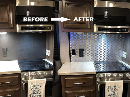 Yipscazo 10-Sheets Peel and Stick Backsplashes for Kitchen, Stick on Backsplash Stainless Steel Metal Tiles for Kitchen Walls, Stainless Steel Backsplash for Range Hood Wall Shield (12''x12'')