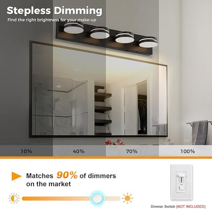 26In Motion Sensor Vanity Light, Matte Black 3CCT 4-Light Modern LED Bathroom Lighting Fixtures Over Mirror, Dimmable Rotatable Head Wall Sconce, 3000K-6000K Color Selectable