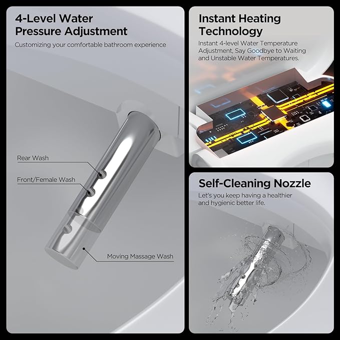 Bidet Toilet Seat - Heated & Elongated Design with Warm Water Wash, Wireless Remote, and Self-Cleaning Nozzle | Includes Soft-Closing Lid, LED Nightlight & Air Dryer