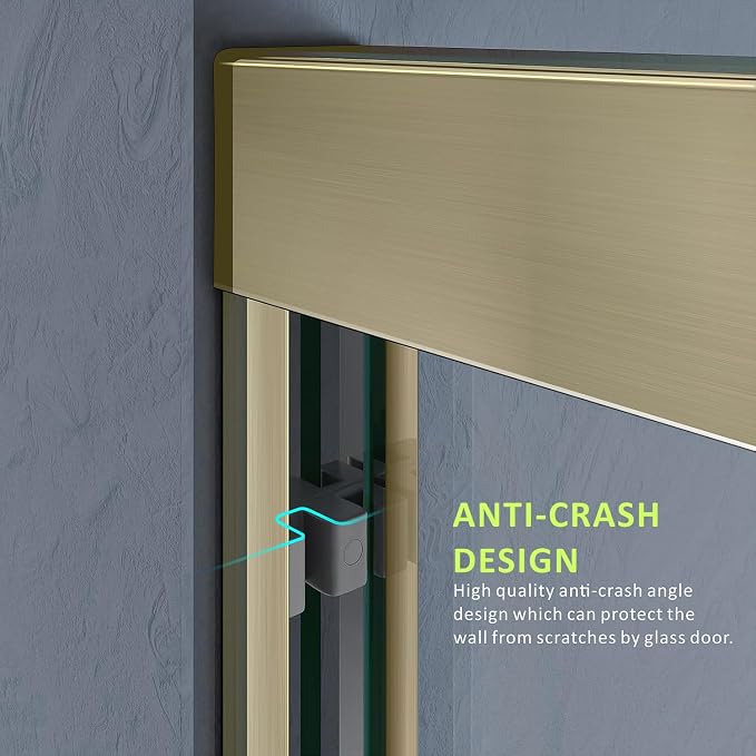 Glass Shower Door,56-60'' W x 72''H Bypass Sliding Door Semi-Frameless Shower Enclosure 1/4"(6mm) Glass Sliding Bathroom Door,Brushed Gold Stainless Steel Hardwares