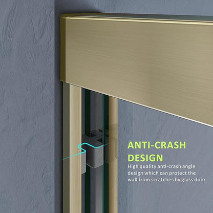 Glass Shower Door,56-60'' W x 72''H Bypass Sliding Door Semi-Frameless Shower Enclosure 1/4"(6mm) Glass Sliding Bathroom Door,Brushed Gold Stainless Steel Hardwares