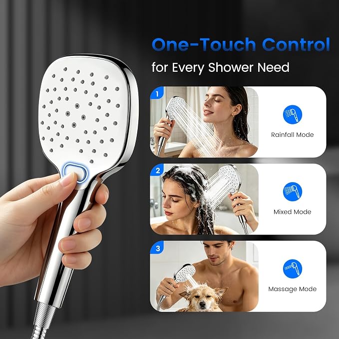 10" Rain Shower Head with Handheld Spray, Dual High Pressure Showerhead | Rainfall Shower Heads Combo with Multi Spray, Detachable Hand Showerhead Set with 71 Inch Shower Hose & Extra Holder