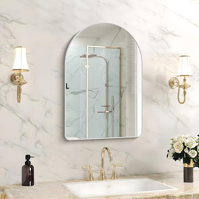 FORBATH Arched Bathroom Mirror 16x24 Inch, Silver Bathroom Mirror Wall Mounted Modern Aluminum Alloy Frame Arch Mirror for Bedroom Living Room Entryway, Hanging or Leaning Against Wall