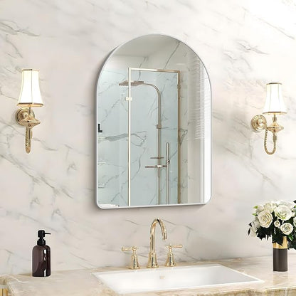 FORBATH Arched Bathroom Mirror 16x24 Inch, Silver Bathroom Mirror Wall Mounted Modern Aluminum Alloy Frame Arch Mirror for Bedroom Living Room Entryway, Hanging or Leaning Against Wall