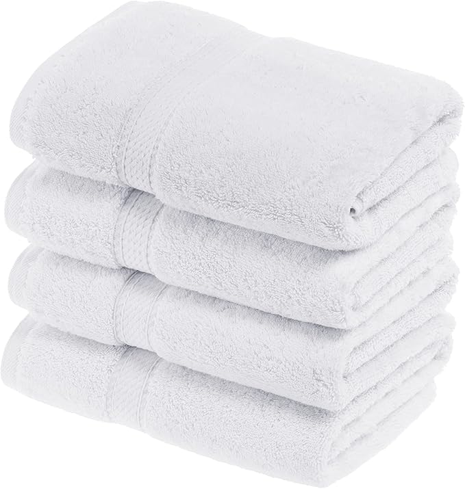 SUPERIOR Egyptian Cotton Plush & Absorbent, Hand Towel Set of 4, White | Quick Dry, Soft Luxury Towel Set, Bath Essentials for Bathroom, Guest Bath, Spa, 4 Piece Set, Madeline Towels
