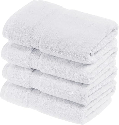 SUPERIOR Egyptian Cotton Plush & Absorbent, Hand Towel Set of 4, White | Quick Dry, Soft Luxury Towel Set, Bath Essentials for Bathroom, Guest Bath, Spa, 4 Piece Set, Madeline Towels