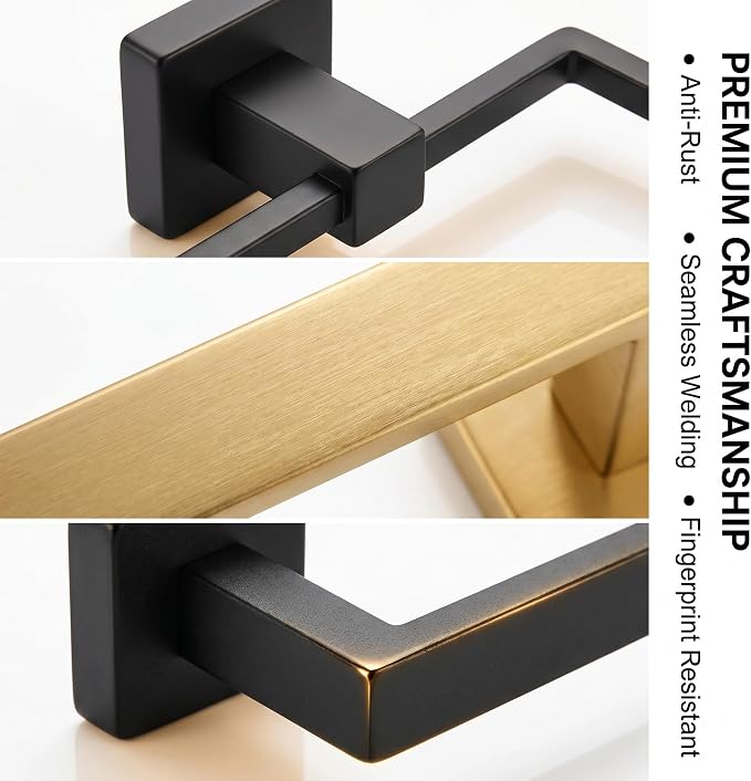 Nevado 5‑Piece Wall Mounted Bathroom Hardware Set | Towel Bar, Toilet Paper Holder, Towel Ring & Robe Hook, Matte Black Bathroom Accessories, 23.6‑Inch Towel Bar