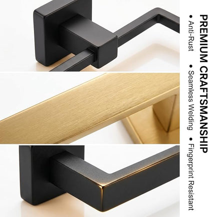 Nevado 5‑Piece Wall Mounted Bathroom Hardware Set | Towel Bar, Toilet Paper Holder, Towel Ring & Robe Hook, Matte Black Bathroom Accessories, 23.6‑Inch Towel Bar