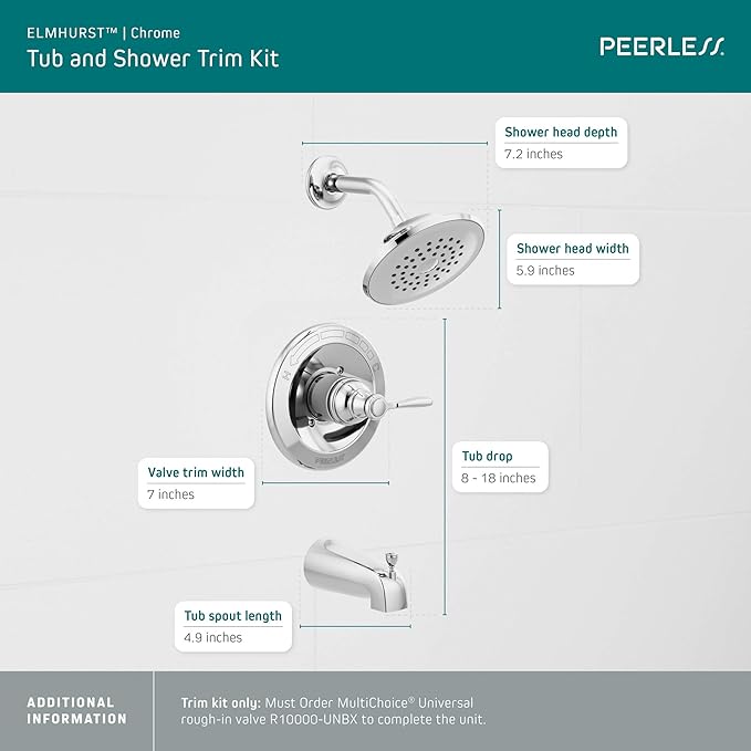 Peerless PTT14465 Elmhurst shower trim kit Tub & Shower, With Tub Spout, Chrome