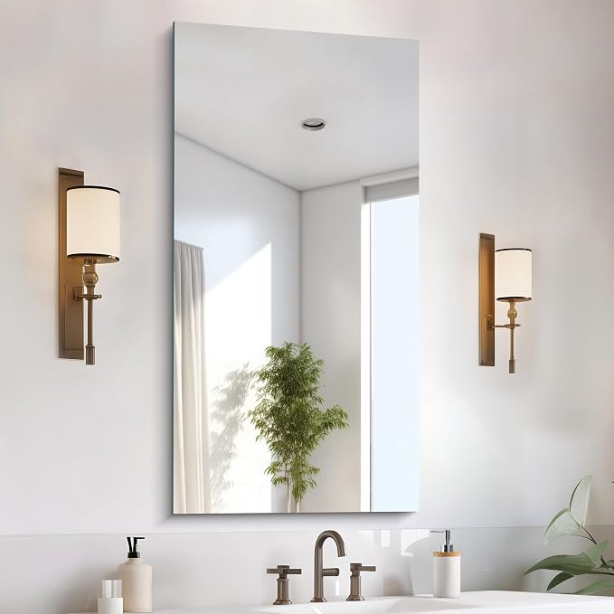 CILIBER Frameless Mirror, 24x48 Mirrors for Wall, Rectangle Bathroom Mirror for Over Sink, Frameless Vanity Mirror with Polished Edge, 3mm Tempered Glass, Hangs Horizontally or Vertically