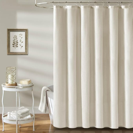 Linen Textured Waterproof Fabric Shower Curtain, 60x84, Light Cream | Heavy Duty Polyester Cloth, 10 Plastic Hooks, Quick-dry, Elegant Drape, Modern Hotel Style, Bathroom Decor, Machine Washable