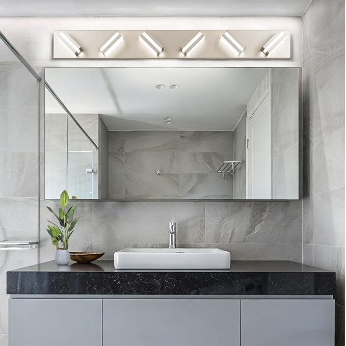 Bathroom Lights Fixtures Over Mirror, 360°Rotate Modern LED Vanity Lights for Bathroom, 48W Dimmable & High CRI Acrylic Wall Lighting, No Assembly Required (Brushed Nickel, 6-Light, 36 Inch)