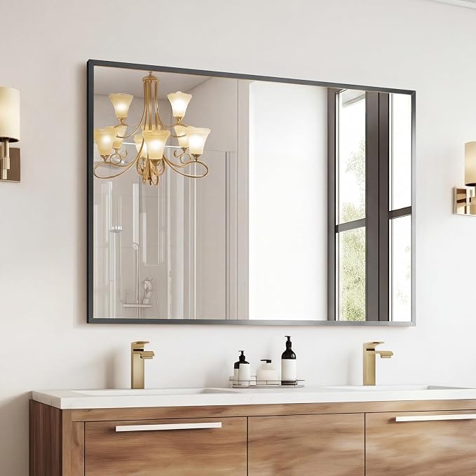 Sweetcrispy Bathroom Mirror for Over Sink, 30" x 40" Rectangle | Wall Mount Mirrors with Metal Frame, Modern Vanity Mirror with Tempered Glass, for Home Decor, Anti-Rust, Black