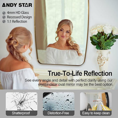 Gold Oblong Mirror, 36x48 Inch Gold Oval Mirror for Bathroom with Stainless Steel Metal Frame, Wall Mouned for Bathroom, Living Room, Entryway