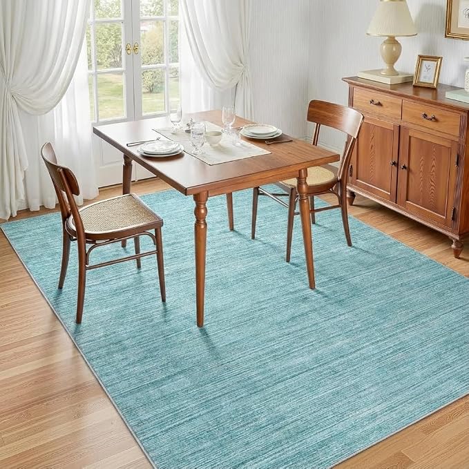 Garvee 5x7 Modern Solid Color Washable Rug for Entryway Indoor, Blue | Non Slip Backing Stain Resistant Non Shedding Low Pile Soft Neutral Area Rugs for Living Room Bedroom Dining Room Nursery
