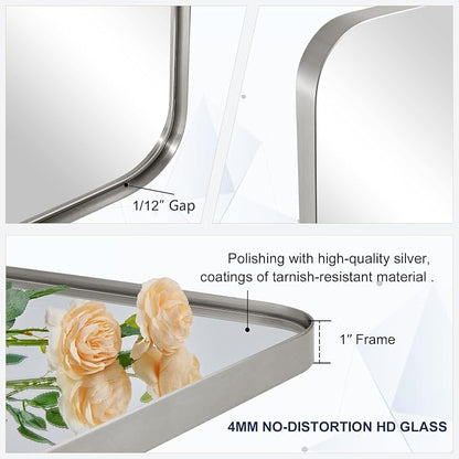 30"x48"Chrome Bathroom Mirror, Large Wall Mirror for Bathroom, Rounded Rectangle Mirror in Premium Stainless Steel Metal Frame Hangs Horizontal Or Vertical