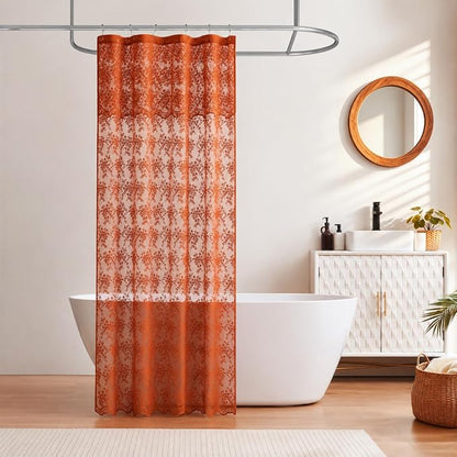 TUDECO 36 Inch Orange Lace Shower Curtain with Valance, 36''W x 72''L | Stall Shower Curtain, Floral Pattern, Vibrant, Fall Bathroom Decor, Brightens Space, Gentle Privacy, Machine Washable
