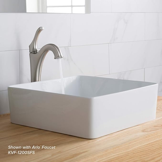 KRAUS Viva™ Square White Porcelain Ceramic Vessel Bathroom Sink with Pop-Up Drain, 15 5/8 in. L x 15 5/8 in. W x 5 1/8 in. H, KCV-202GWH